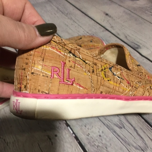 LAUREN Ralph Lauren “JANIS” paint splatter cork slip ons Size 6 - Picture 8 of 9